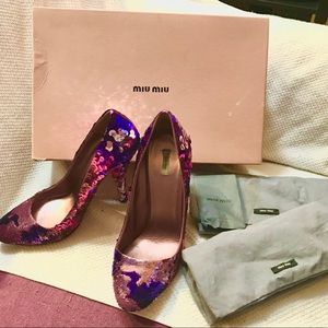 Miu Miu pink and purple sequin heels